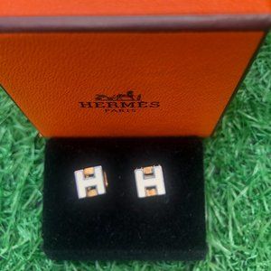 Hermes Earings H Cube White